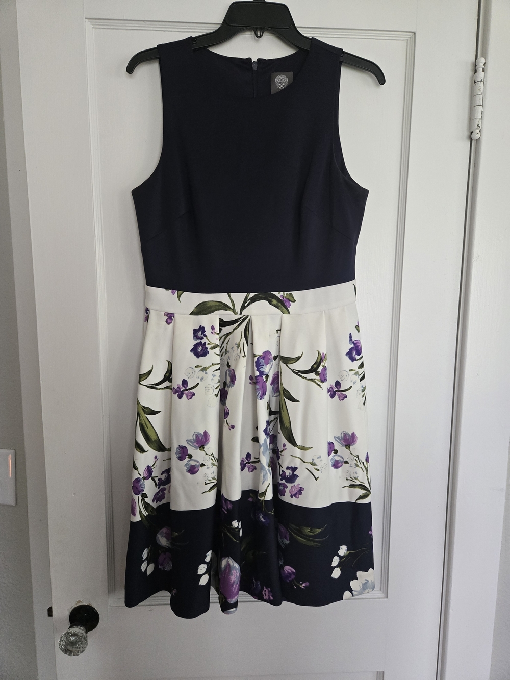 Vince Camuto Navy & White Floral Sleeveless Fit-and-Flare Dress